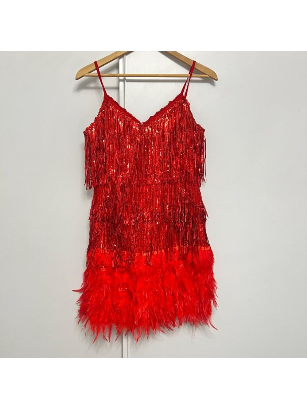 Red 20s Flapper Dress Dancer Fringe Sequins Cosplay Costume Size Medium